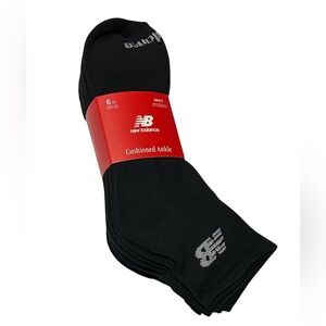 New Balance 6 Pairs Men's Cushioned Ankle Socks Black Arch Support